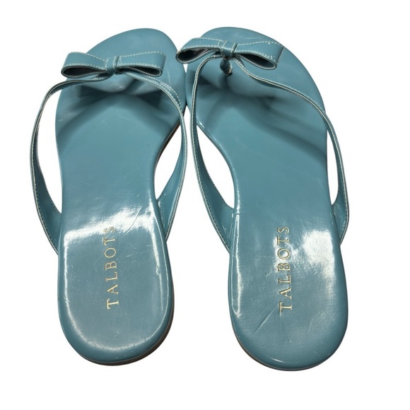 Talbots Womens Blue Sandals Patent Leather Flats Flip Flops with Bow Size US 9 - Picture 7 of 11